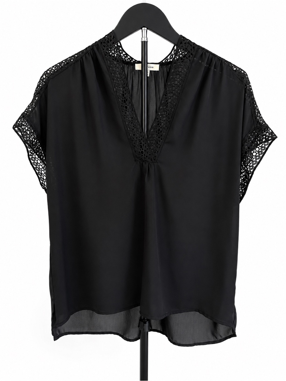 Max Studio Black Crochet-Trim V-Neck Blouse